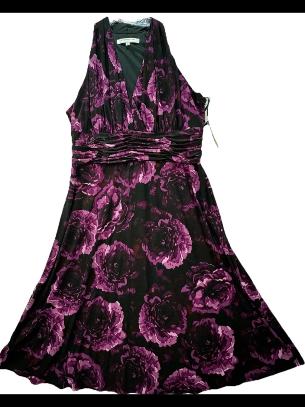 Evan Picone Black Dress with Purple Floral Print
